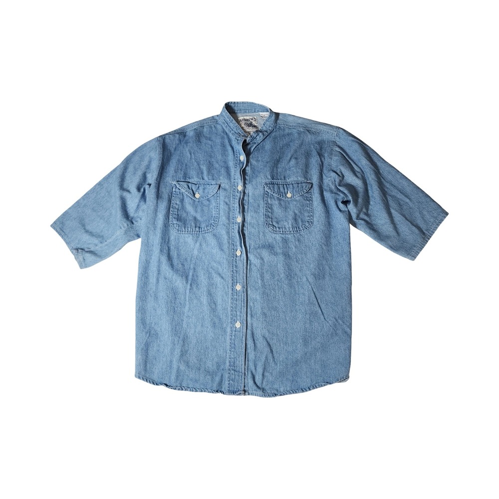 Vintage Andrews Blues Mens Denim Banded Shirt Blue Short Sleeve Size M